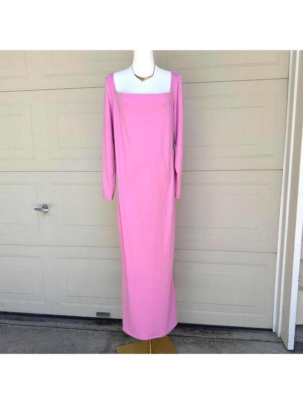 NWTs Wild Fable ButterBliss Long Sleeve Pink Maxi Dress w/ Square Neckline (XL)
